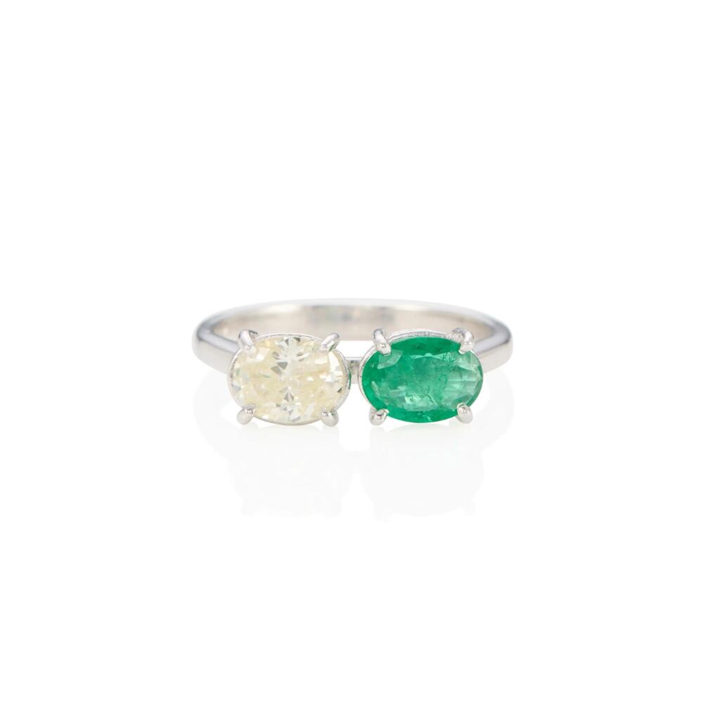 Moi et Toi Emerald and Old Cut Diamond ring